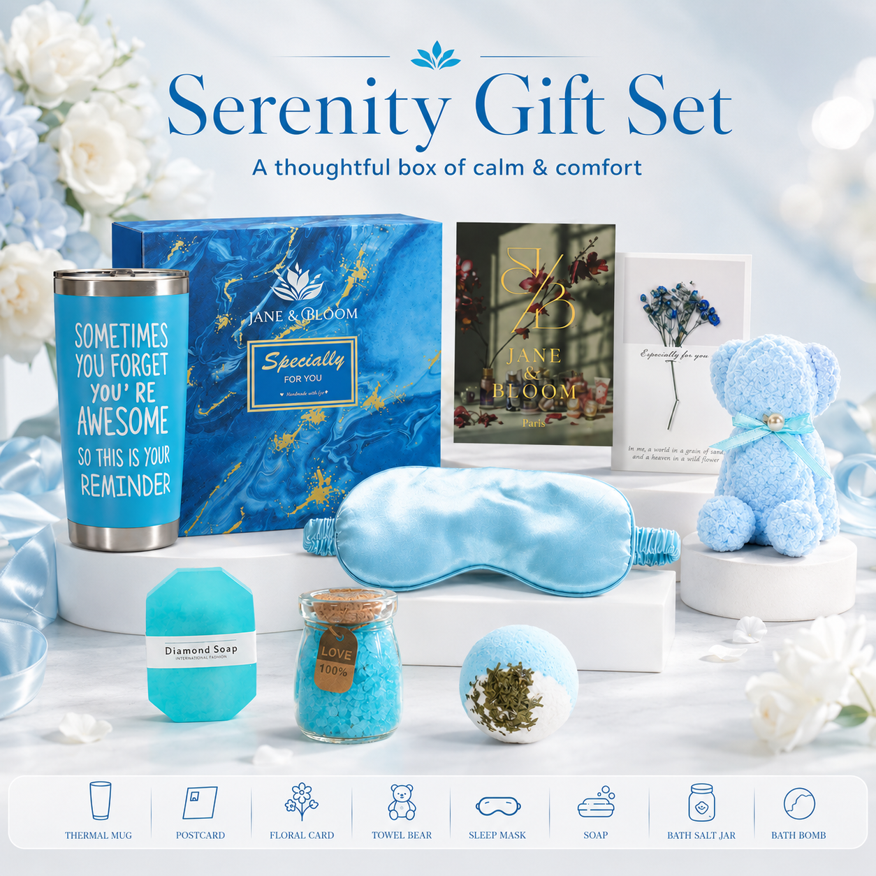 Serenity Ocean – Blue Spa Gift Box with Towel Bear